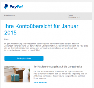 PayPal Kontoübersicht